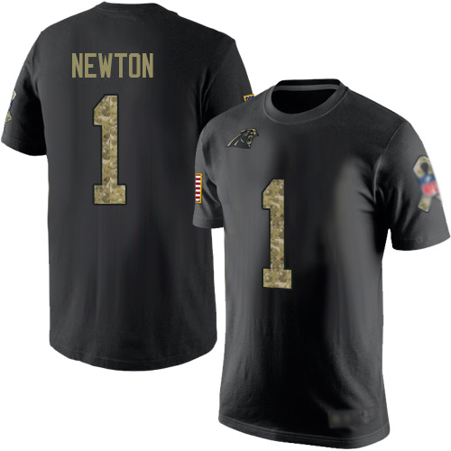 Carolina Panthers Men Black Camo Cam Newton Salute to Service NFL Football #1 T Shirt